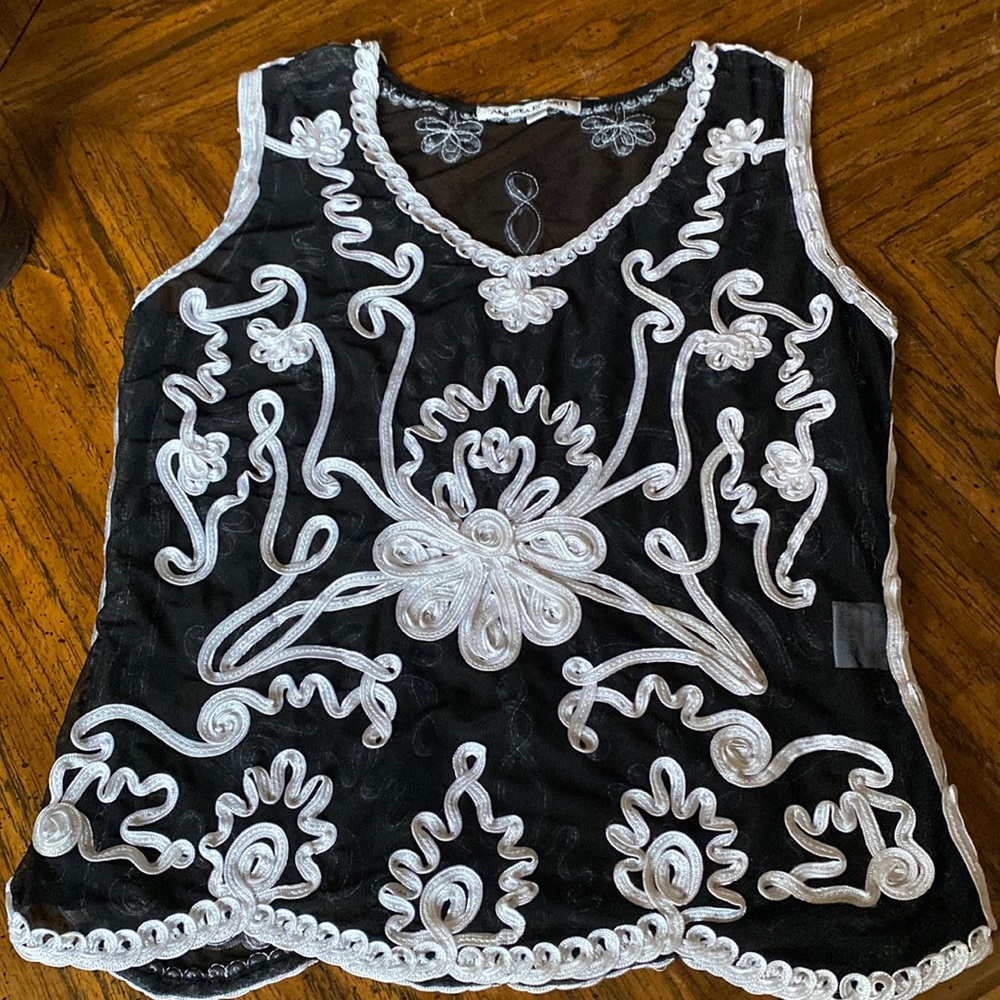 Andrea Rosati Gorgeous Black and White Sheer Modern Tank